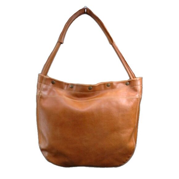 Furla (Authentic) Large Camel Leather & Brass Studded Shoulder Bag Vintage Y2K - Picture 2 of 12